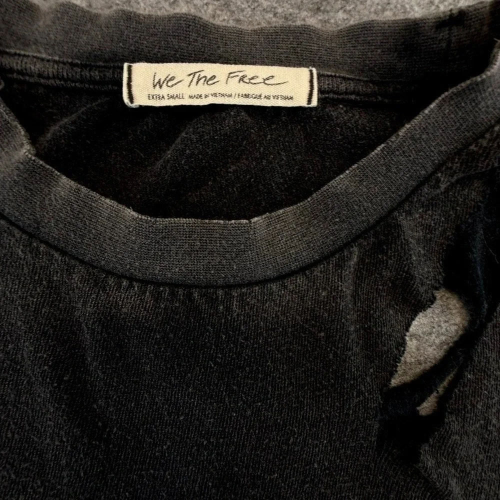 We The Free Free People Distressed Pocket T-Shirt Faded Black XS Grunge